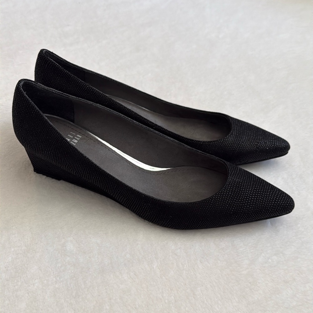 Stuart Weitzman | Goosebump Metallic Dot Textured Pointed Toe Low Wedge (7.5 M)